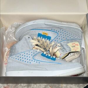 Air Jordan 2 (Gray and Blue High-Top Sneakers)